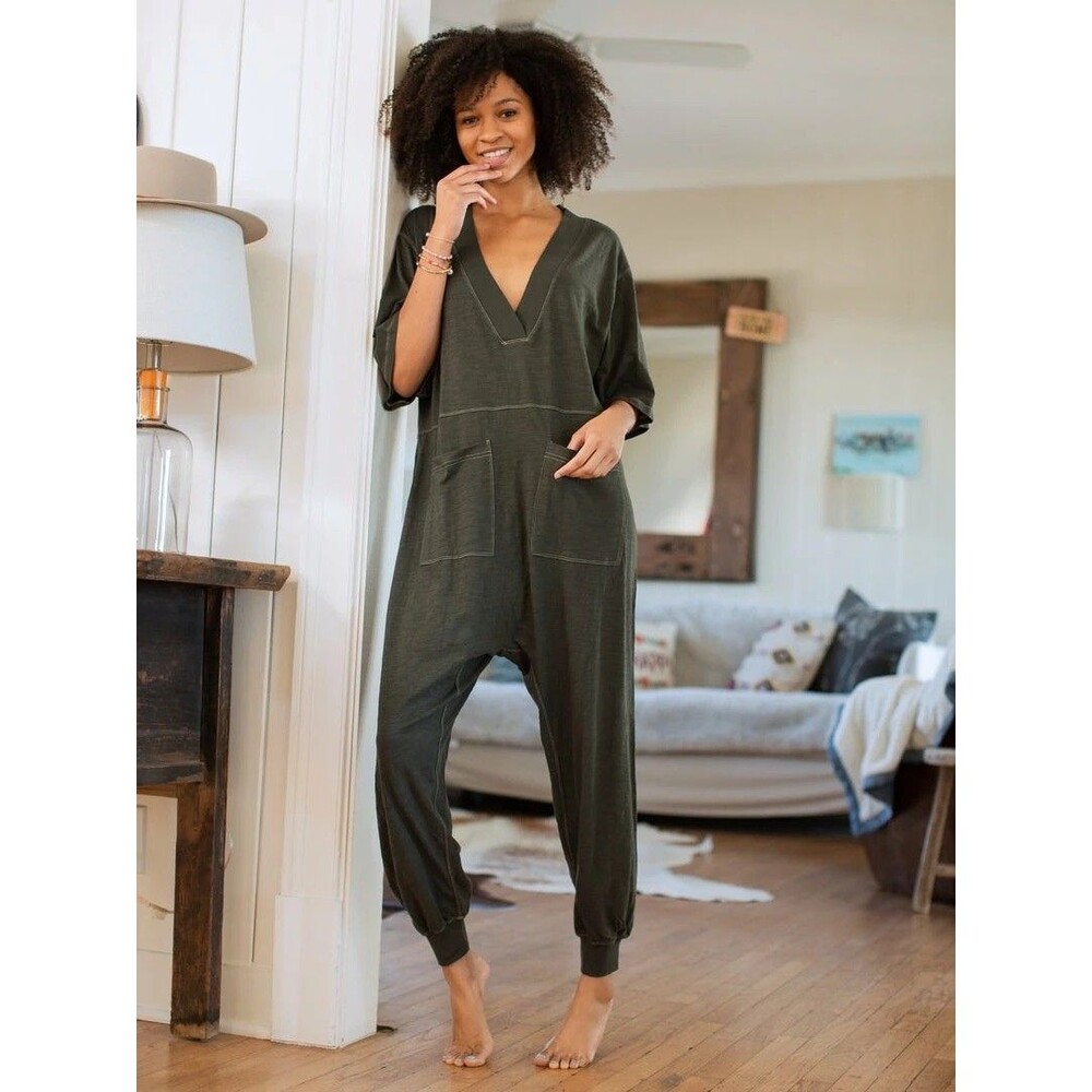 Natural Life Charlie Jumpsuit Women's Charcoal Gray 100% Cotton Oversized XS